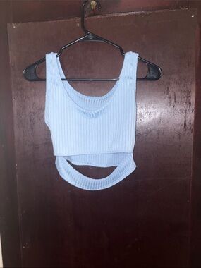 Source Unknown Pale Blue Ribbed Cutout Crop Top